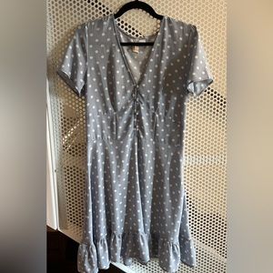 Divided by H&M Ruffle-hem Dress Size 10/M Blue/White Polka Dots GUC